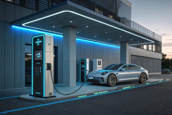 A modern Parwatt EV charging station combining AC and DC technology for flexible business needs.