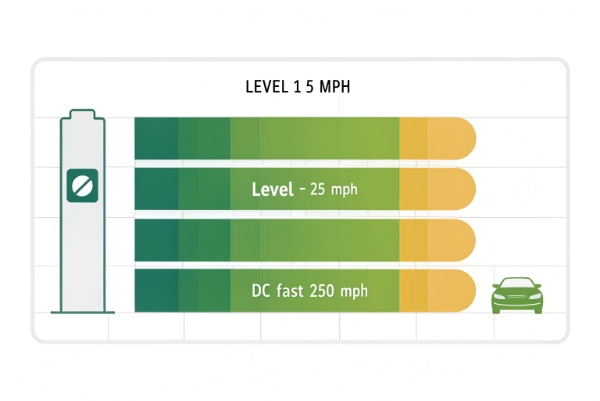 Bar chart illustrating charging speed differences between Level 1, Level 2, and DC Fast systems.