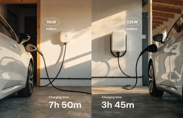 Side-by-side comparison of 11kW and 22kW home wallbox EV chargers