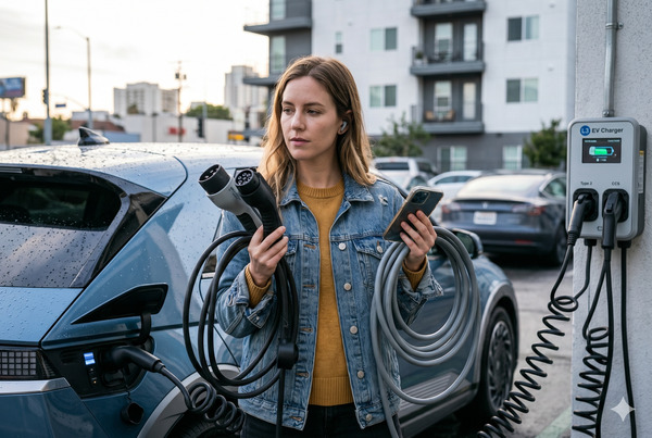 Person comparing different EV charging cables side by side to choose the right one