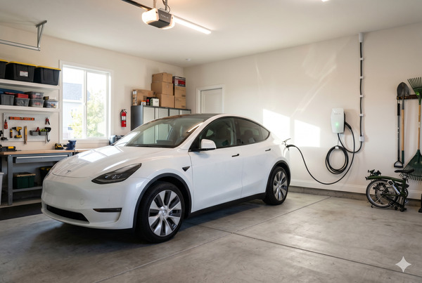 Practical home garage EV charger placement example
