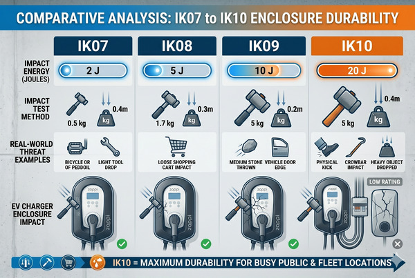 IK rating scale chart from IK07 to IK10 with impact energy examples