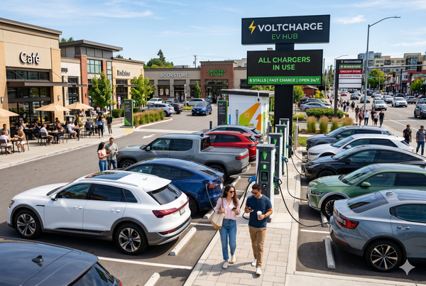 Busy, well-utilized EV charging station generating revenue in 2026