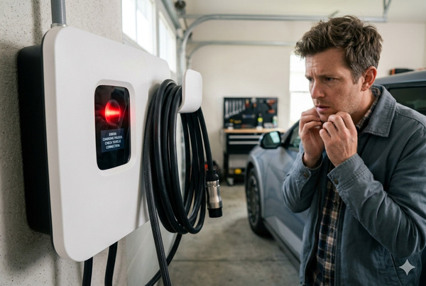 EV charger showing error light during troubleshooting