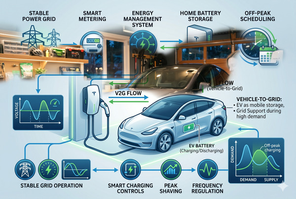 Smart EV charging ecosystem preventing grid overload using V2G and energy storage