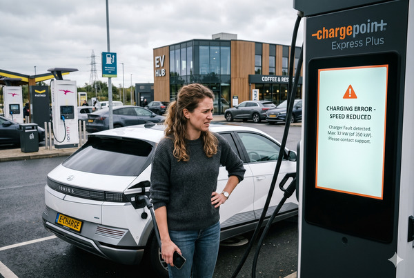 Disappointed EV driver experiencing slower-than-expected ultra-fast charging