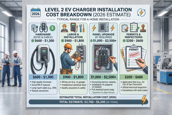 Clear infographic-style cost breakdown chart for home Level 2 EV charger installation