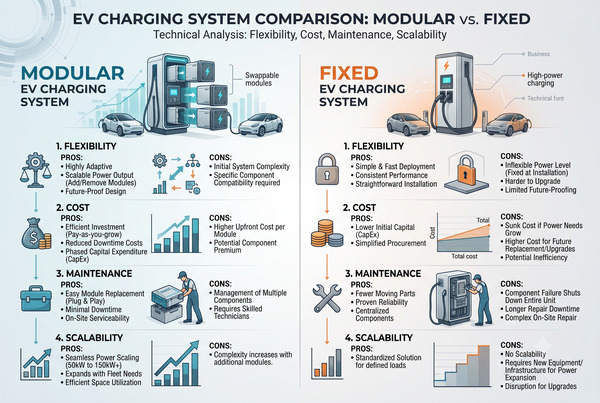 Professional comparison of modular and fixed EV charging systems