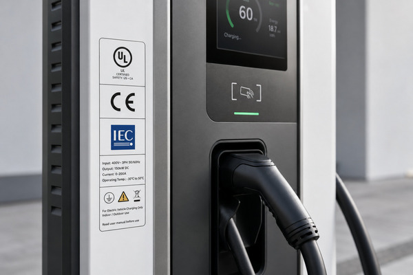 Certified EV charger with visible safety marks and testing labels