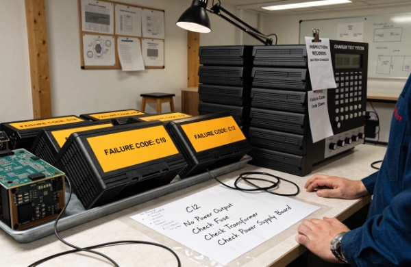 Returned car battery chargers under warranty analysis with failure coding