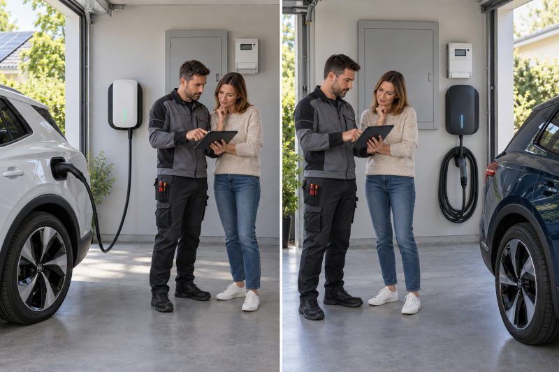 Residential 11kW and 22kW EV wall chargers compared by vehicle charging limits, three-phase capacity, installation needs, and charging speed.